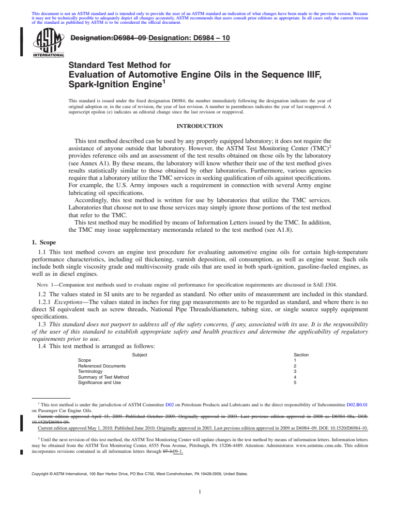 REDLINE ASTM D6984-10 - Standard Test Method for Evaluation of Automotive Engine Oils in the Sequence IIIF, Spark-Ignition Engine