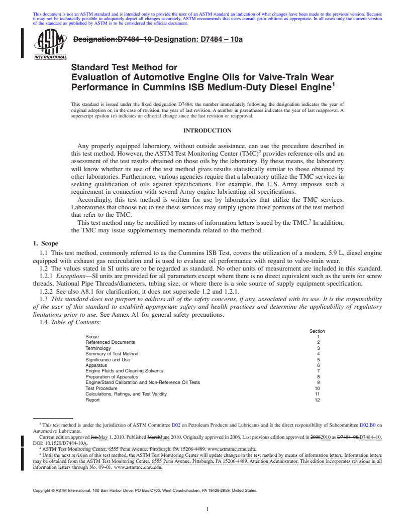 REDLINE ASTM D7484-10a - Standard Test Method for Evaluation of Automotive Engine Oils for Valve-Train Wear Performance in Cummins ISB Medium-Duty Diesel Engine