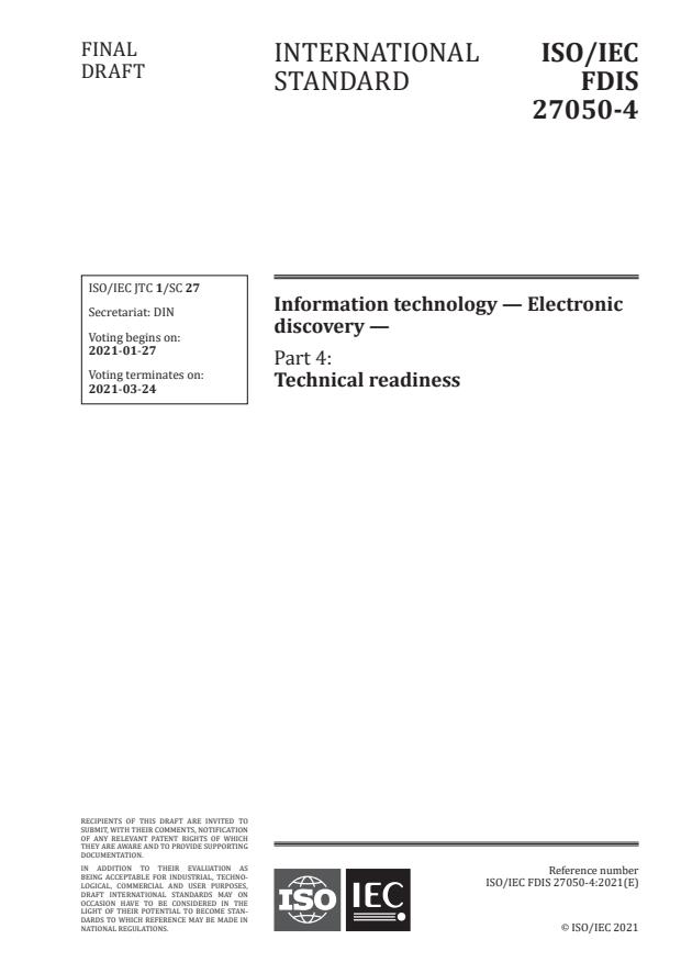 ISO/IEC FDIS 27050-4:Version 22-jan-2021 - Information technology -- Electronic discovery