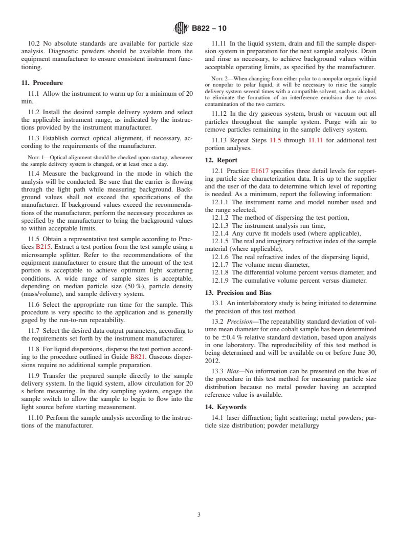 ASTM B822-10 - Standard Test Method for Particle Size Distribution of Metal Powders and Related Compounds by Light Scattering