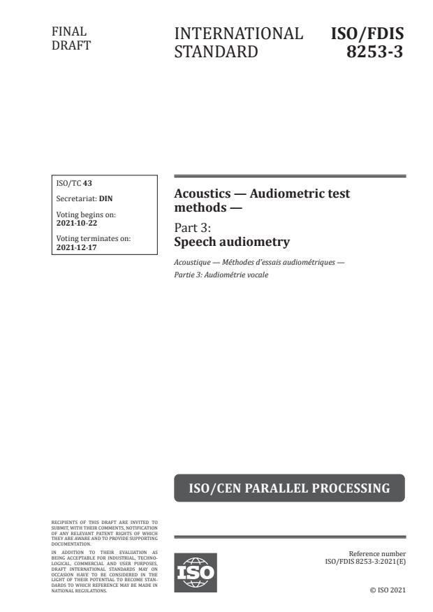 ISO/FDIS 8253-3 - Acoustics -- Audiometric test methods
