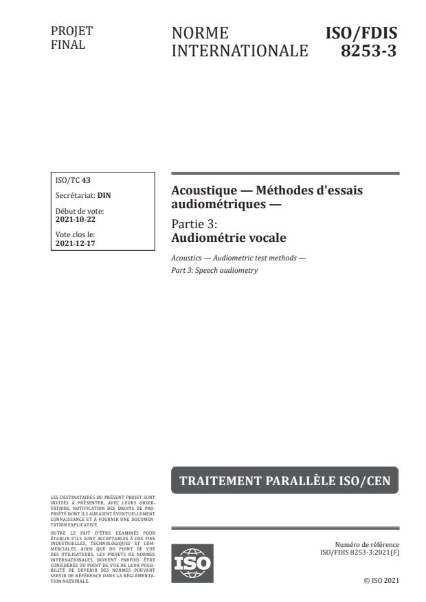 ISO/FDIS 8253-3 - Acoustique -- Méthodes d'essais audiométriques