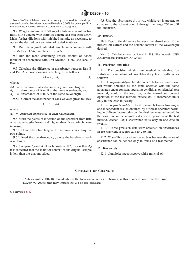 ASTM D2269-10 - Standard Test Method for Evaluation of White Mineral Oils by Ultraviolet Absorption