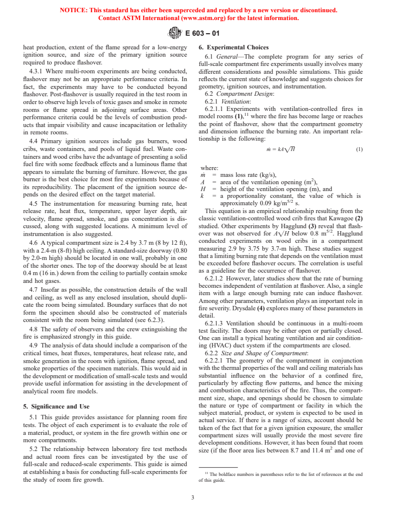 ASTM E603-01 - Standard Guide for Room Fire Experiments