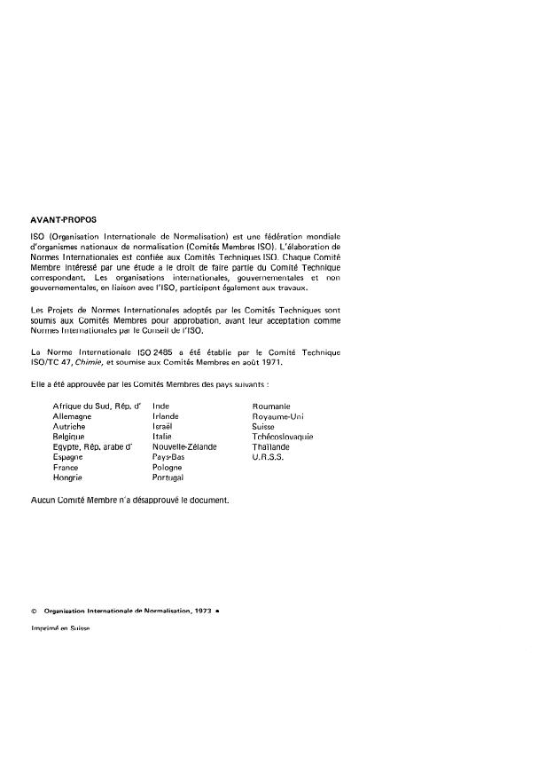 ISO 2485:1973 ISO 2485:1973 - Sulfate de potassium a usage industriel -- Dosage du potassium -- Méthode gravimétrique a l'état de tétraphénylborate de potassium - Page 2 preview