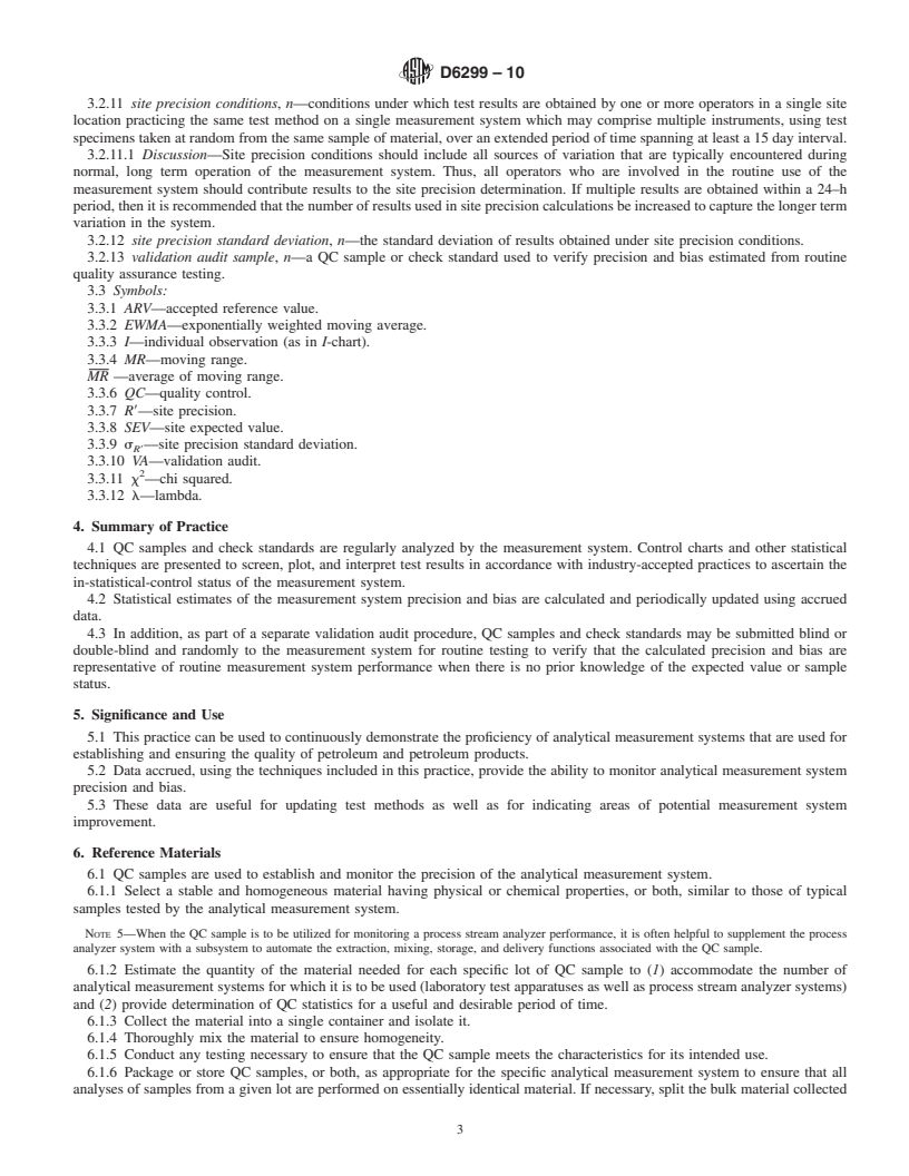 REDLINE ASTM D6299-10 - Standard Practice for Applying Statistical Quality Assurance and Control Charting Techniques to Evaluate Analytical Measurement System Performance