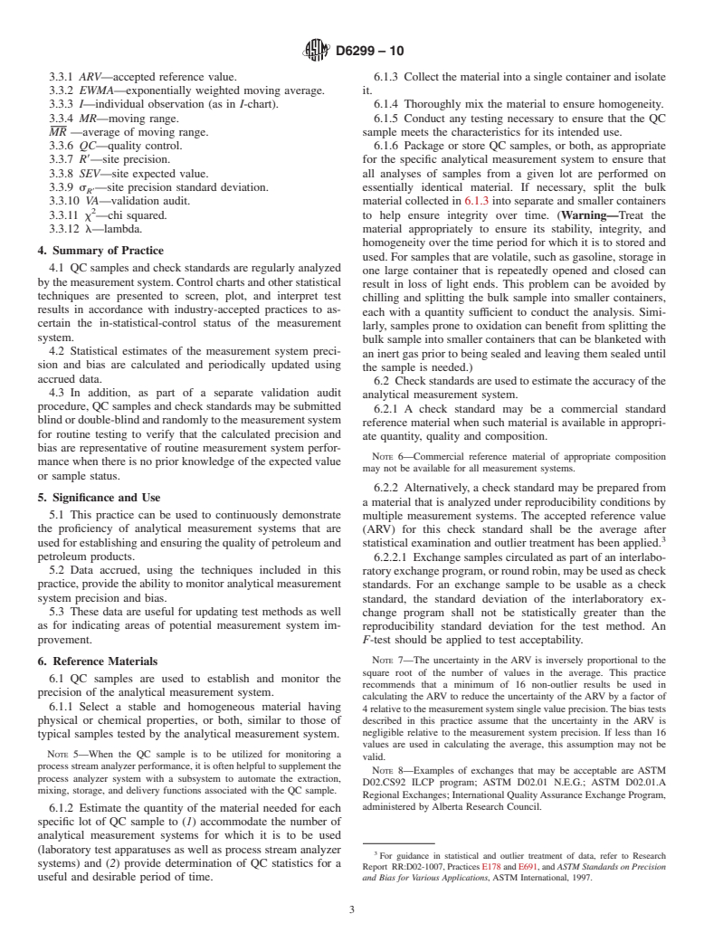 ASTM D6299-10 - Standard Practice for Applying Statistical Quality Assurance and Control Charting Techniques to Evaluate Analytical Measurement System Performance