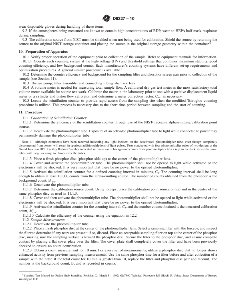 REDLINE ASTM D6327-10 - Standard Test Method for Determination of Radon Decay Product Concentration and Working Level in Indoor Atmospheres by Active Sampling on a Filter