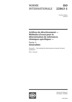 ISO 22863-1:2020 ISO 22863-1:2020 - Artifices de divertissement — Méthodes d'essai pour la détermination de substances chimiques spécifiques — Partie 1: Généralités
Released:2/14/2020 - Page 1 preview