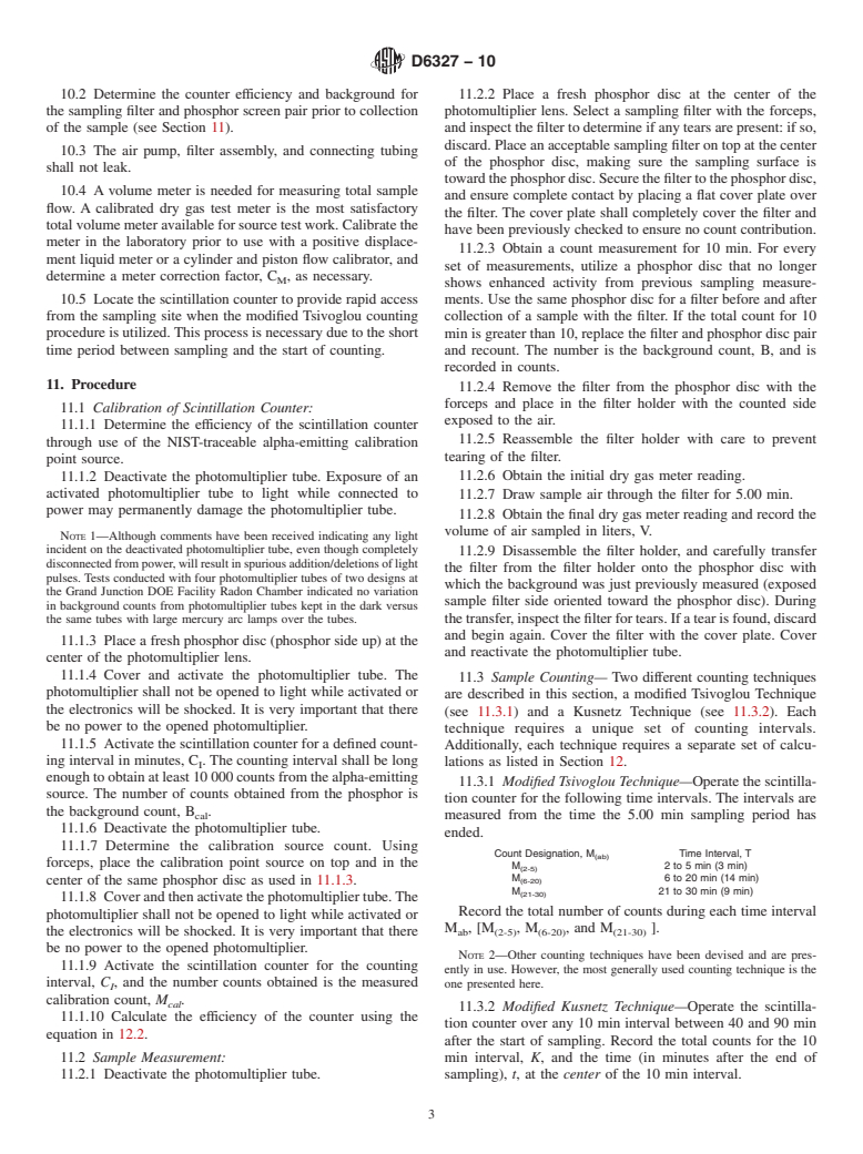 ASTM D6327-10 - Standard Test Method for Determination of Radon Decay Product Concentration and Working Level in Indoor Atmospheres by Active Sampling on a Filter