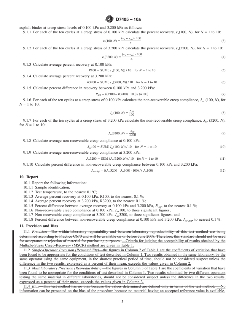 REDLINE ASTM D7405-10a - Standard Test Method for Multiple Stress Creep and Recovery (MSCR) of Asphalt Binder Using a  Dynamic Shear Rheometer  <a href="#fn00002"></a>