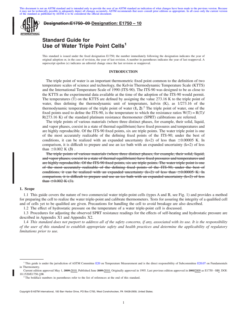 REDLINE ASTM E1750-10 - Standard Guide for Use of Water Triple Point Cells