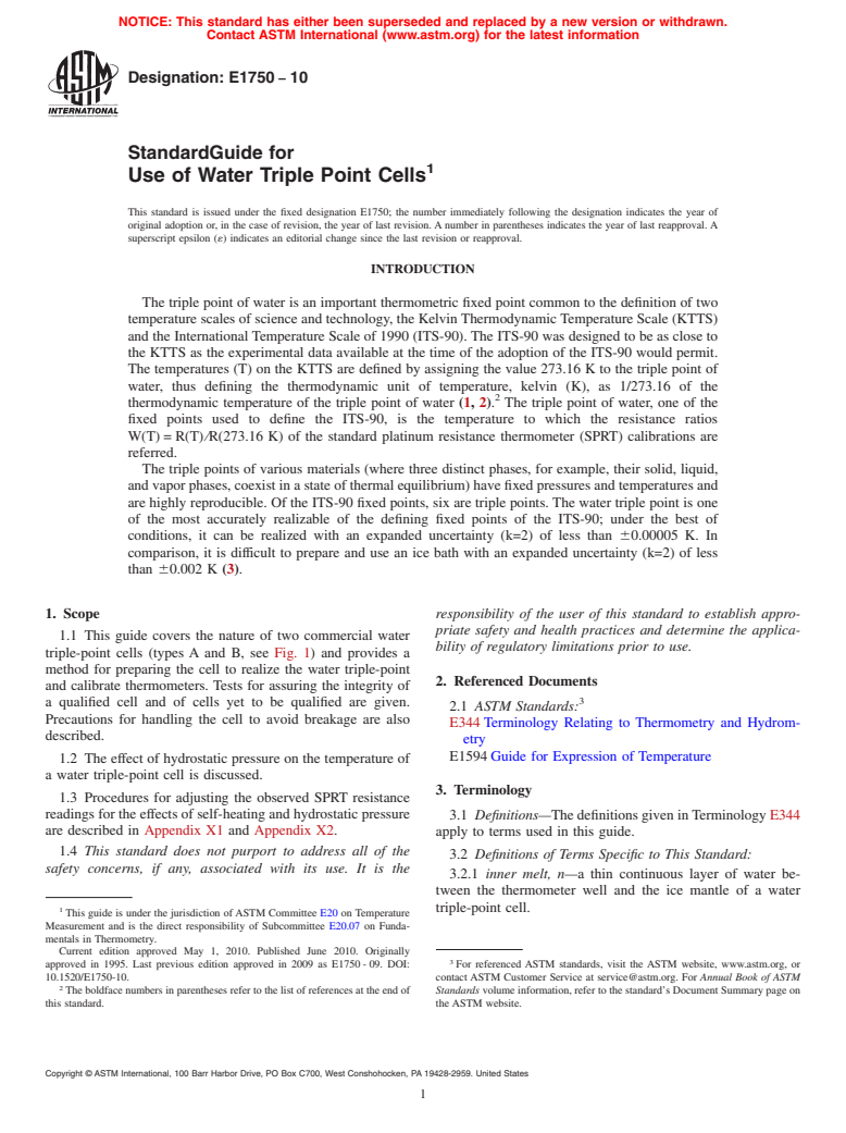 ASTM E1750-10 - Standard Guide for Use of Water Triple Point Cells