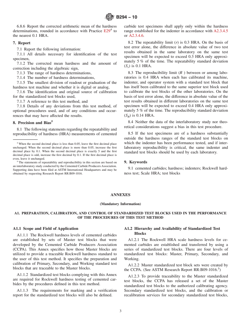 ASTM B294-10 - Standard Test Method for Hardness Testing of Cemented Carbides