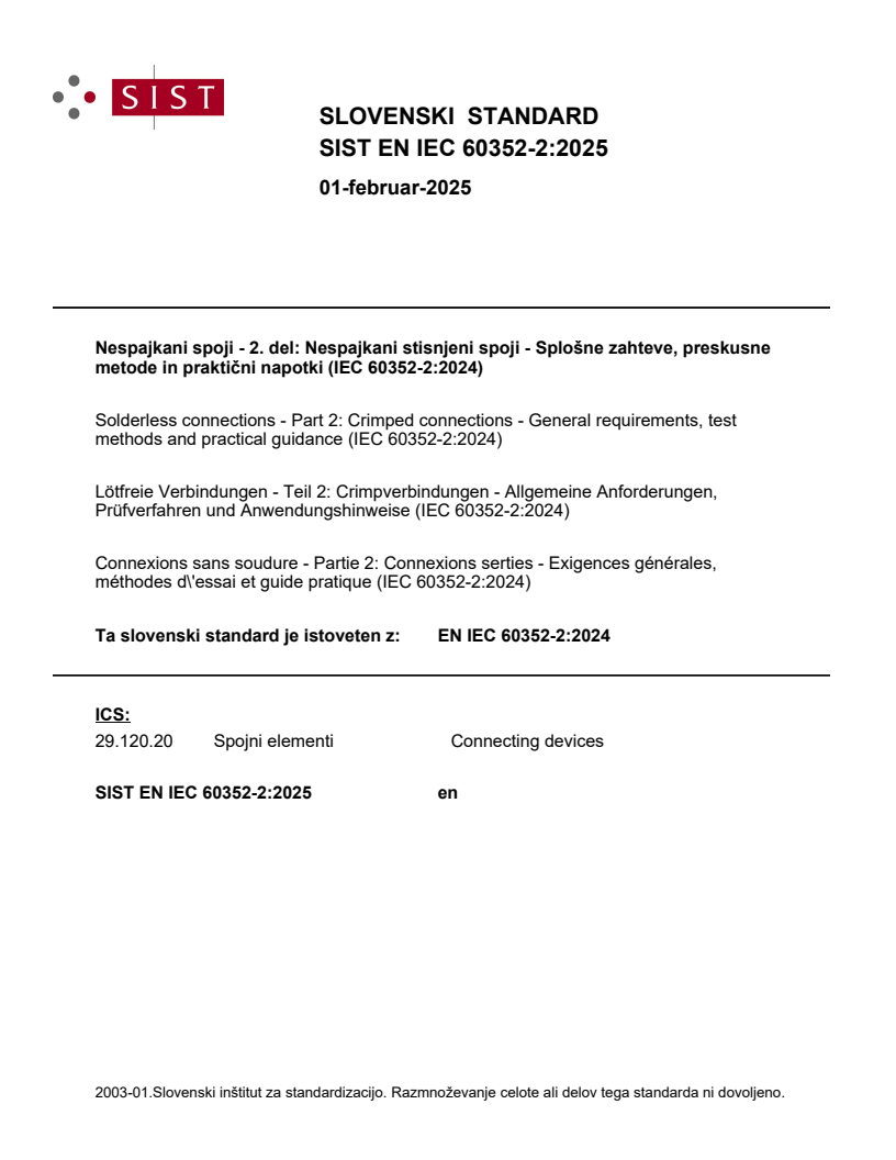 EN IEC 60352-2:2025 - BARVE