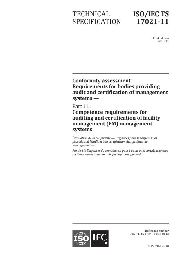 ISO/IEC TS 17021-11:2018 - Conformity assessment -- Requirements for bodies providing audit and certification of management systems