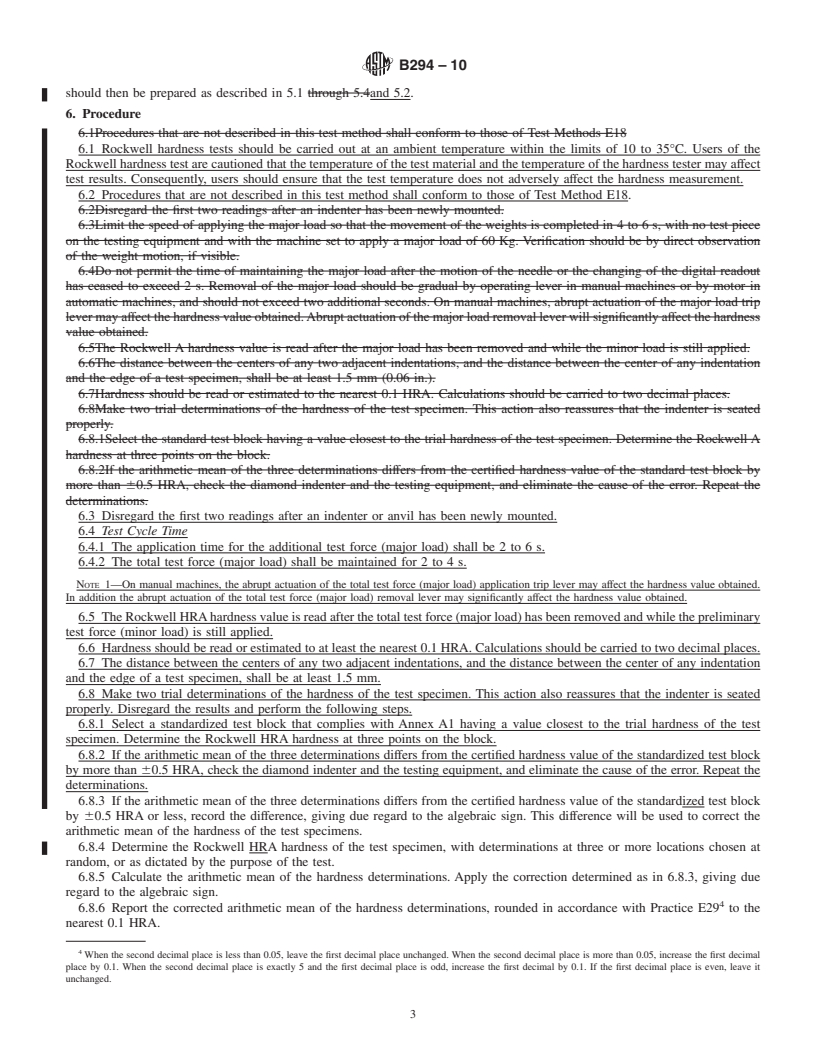 REDLINE ASTM B294-10 - Standard Test Method for Hardness Testing of Cemented Carbides