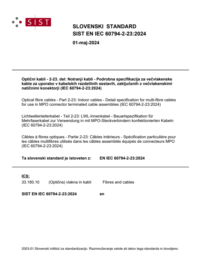 EN IEC 60794-2-23:2024 - BARVE