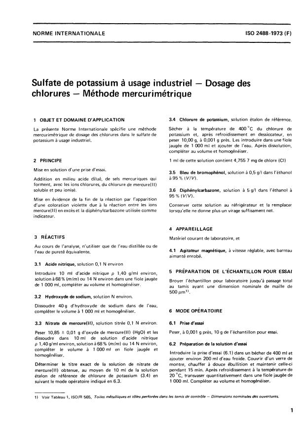 Iso 24 1973 Potassium Sulphate For Industrial Use Determination Of Chloride Content