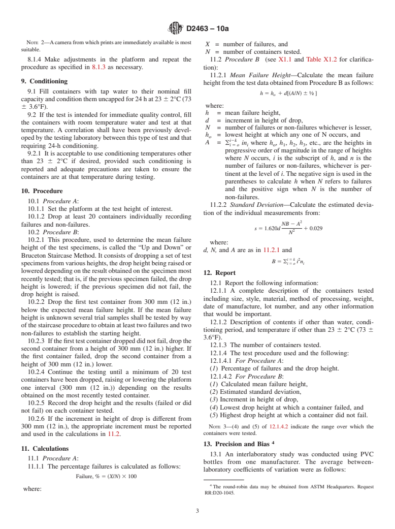 ASTM D2463-10a - Standard Test Method for Drop Impact Resistance of Blow-Molded Thermoplastic Containers