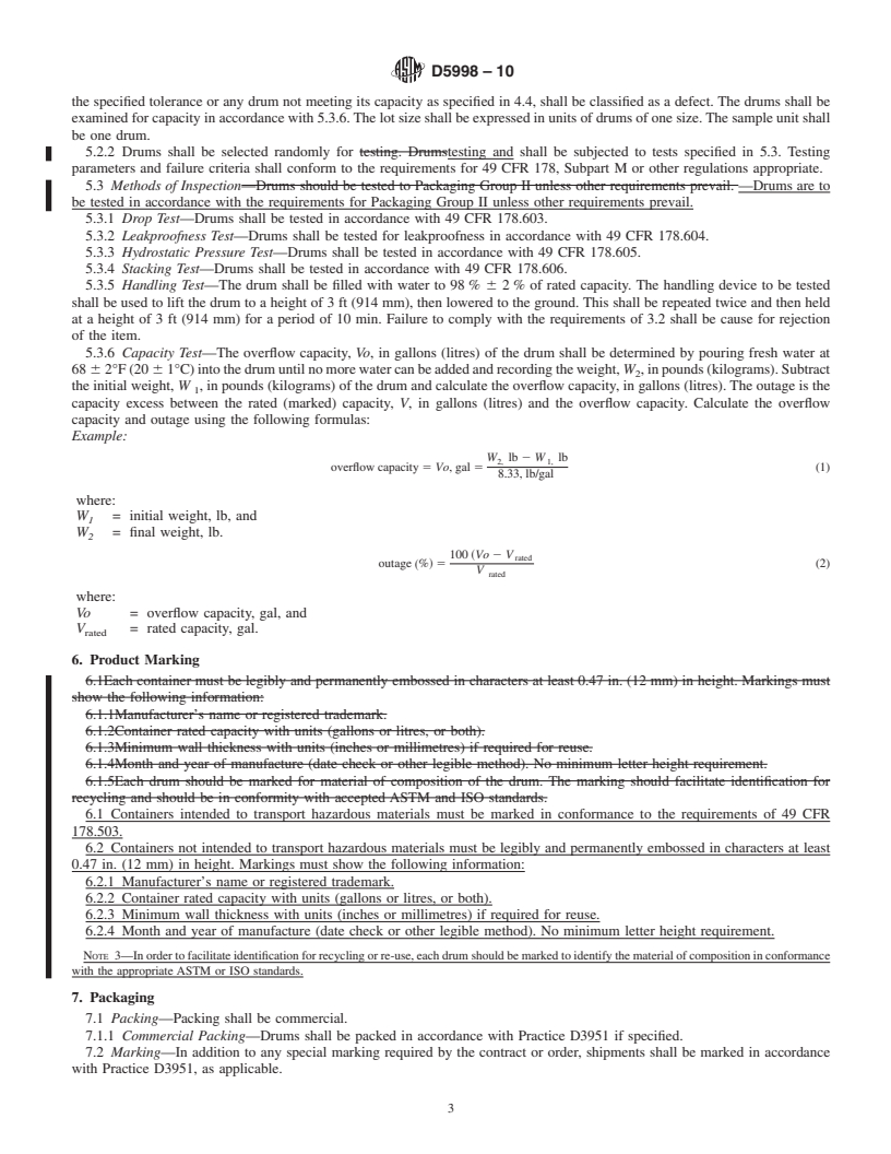 REDLINE ASTM D5998-10 - Standard Specification for Molded Polyethylene Shipping and Storage Drums