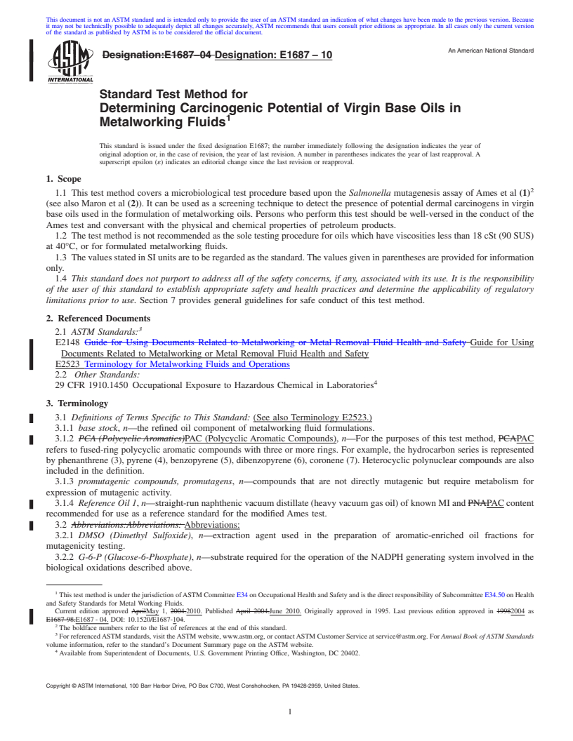 REDLINE ASTM E1687-10 - Standard Test Method for Determining Carcinogenic Potential of Virgin Base Oils in Metalworking Fluids