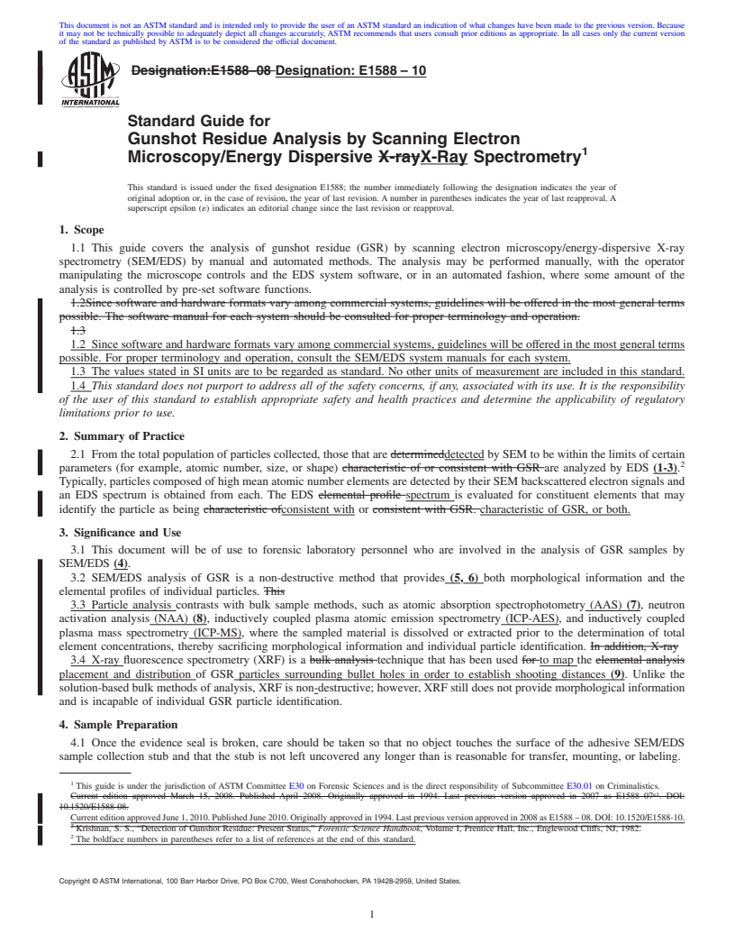 REDLINE ASTM E1588-10 - Standard Guide for  Gunshot Residue Analysis by Scanning Electron Microscopy/ Energy Dispersive X-ray Spectrometry