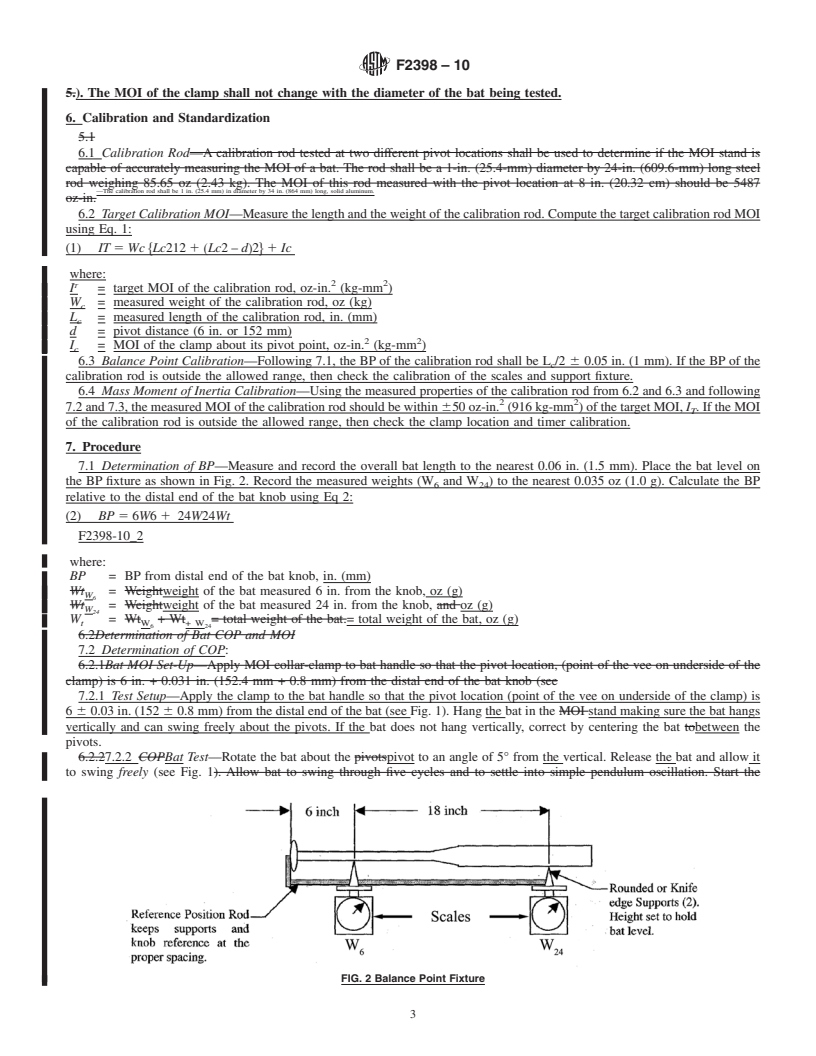 REDLINE ASTM F2398-10 - Standard Test Method for Measuring Moment of Inertia and Center of Percussion of a Baseball or Softball Bat