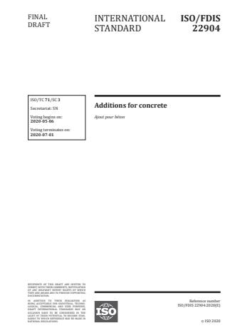 ISO/FDIS 22904 - Additions for concrete