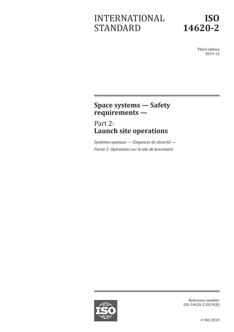 ISO 14620-2:2019 - Space systems — Safety requirements — Part 2: Launch site operations
Released:12/18/2019