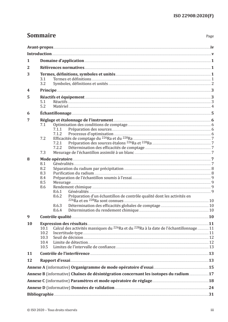 ISO 22908:2020 - Qualité de l'eau — Radium 226 et radium 228 — Méthode d'essai par comptage des scintillations en milieu liquide
Released:3/30/2020