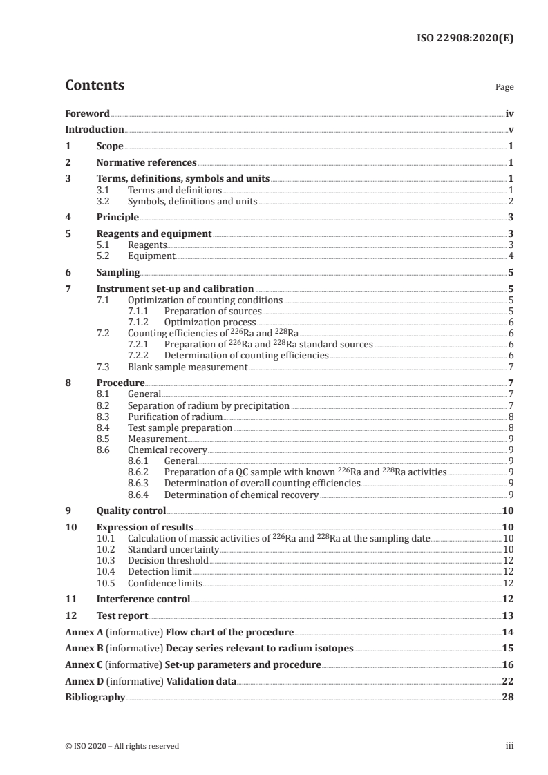 ISO 22908:2020 - Water quality — Radium 226 and Radium 228 — Test method using liquid scintillation counting
Released:1/13/2020