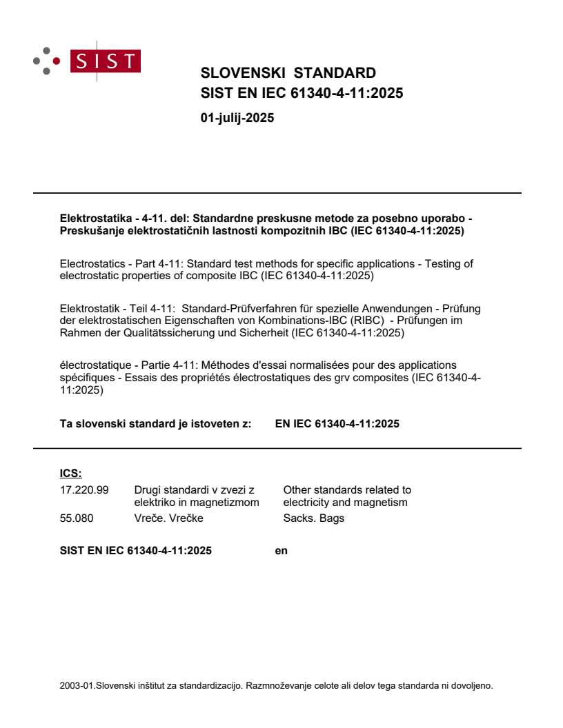 EN IEC 61340-4-11:2025 - BARVE