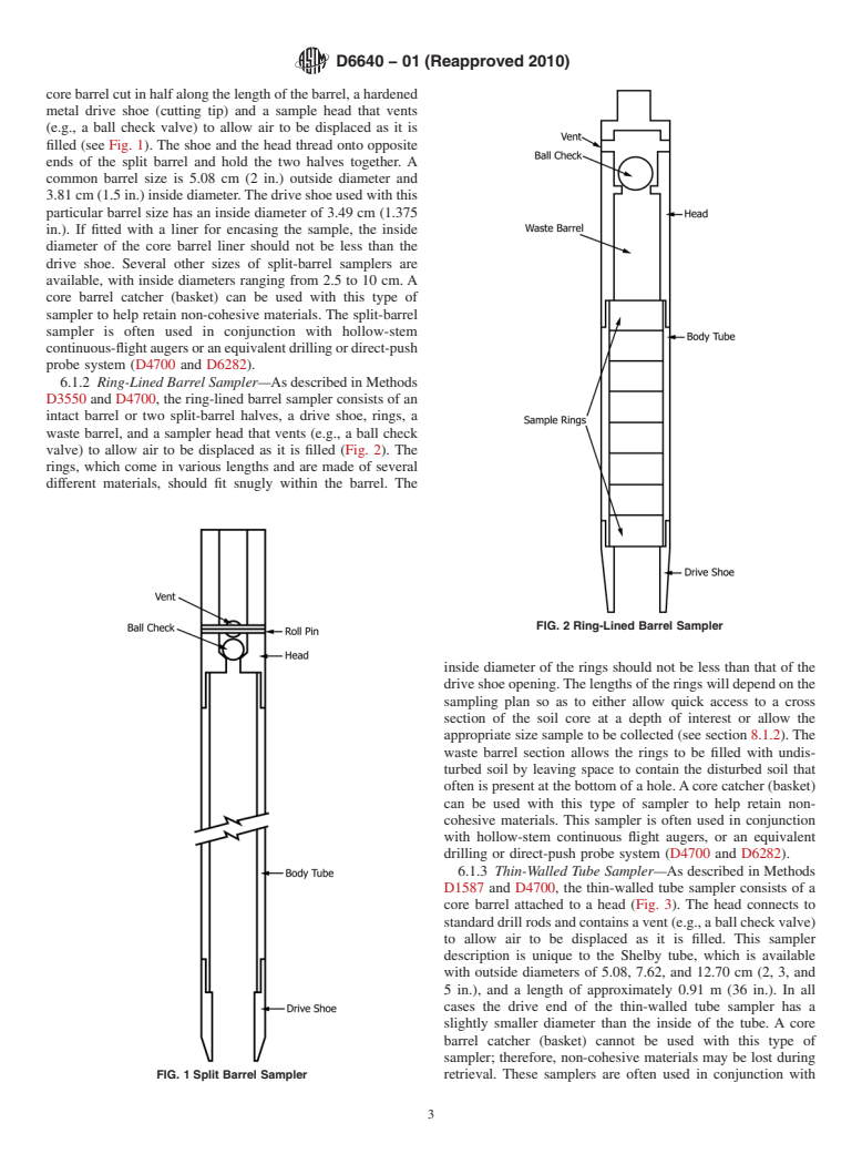 ASTM D6640-01(2010) - Standard Practice for Collection and Handling of Soils Obtained in Core Barrel Samplers for Environmental Investigations