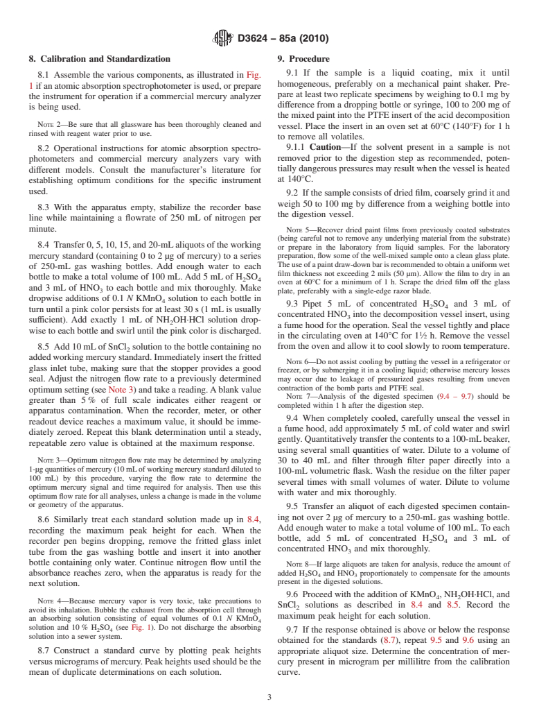 ASTM D3624-85a(2010) - Standard Test Method for Low Concentrations of Mercury in Paint by Atomic Absorption Spectroscopy