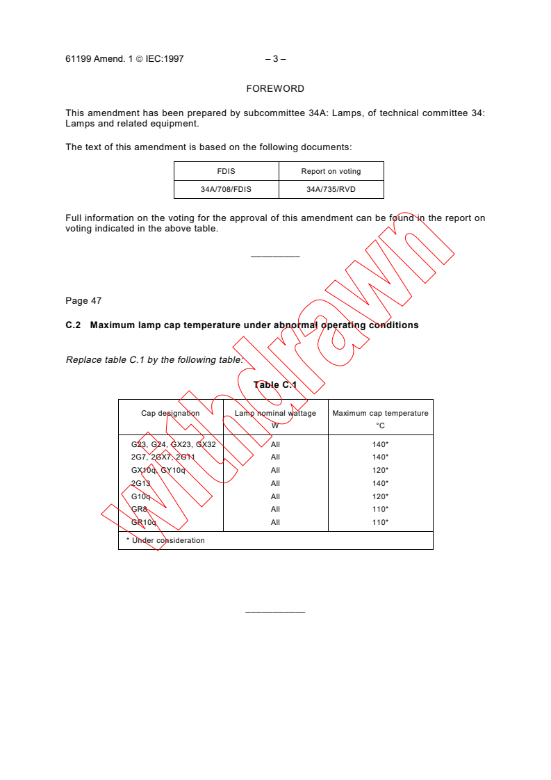 IEC 61199:1993/AMD1:1997 - Amendment 1 - Single-capped fluorescent lamps - Safety specifications
Released:4/23/1997
Isbn:2831838045