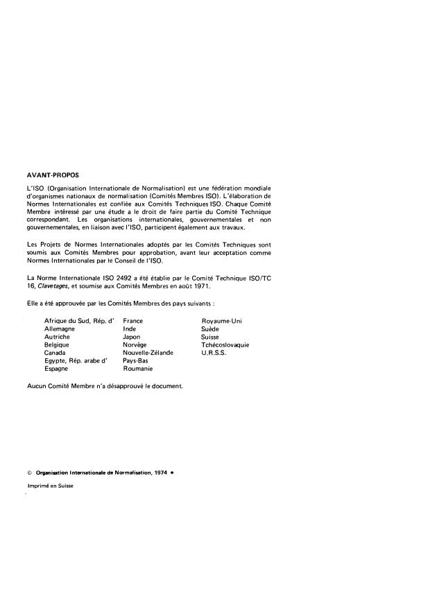 ISO 2492:1974 ISO 2492:1974 - Clavetage par clavettes inclinées minces, avec ou sans talon (Dimensions en millimetres) - Page 2 preview