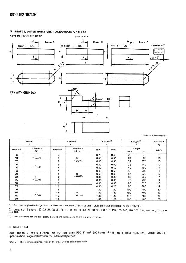 ISO 2492:1974 ISO 2492:1974 - Thin taper keys with or without gib head and their corresponding keyways (Dimensions in millimetres) - Page 4 preview