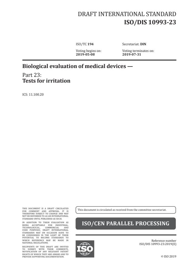 ISO/FDIS 10993-23:Version 24-apr-2020 - Biological evaluation of medical devices