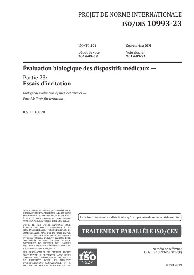 ISO/FDIS 10993-23:Version 24-apr-2020 - Évaluation biologique des dispositifs médicaux