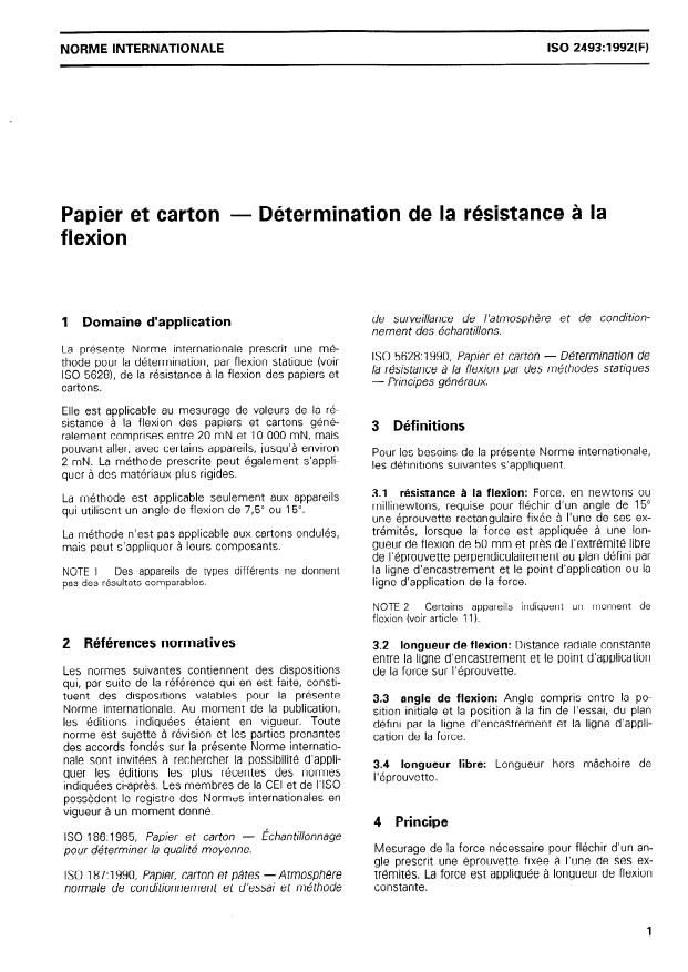 ISO 2493:1992 - Papier et carton -- Détermination de la résistance a la flexion