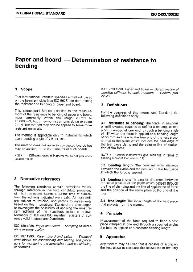 ISO 2493:1992 - Paper and board -- Determination of resistance to bending