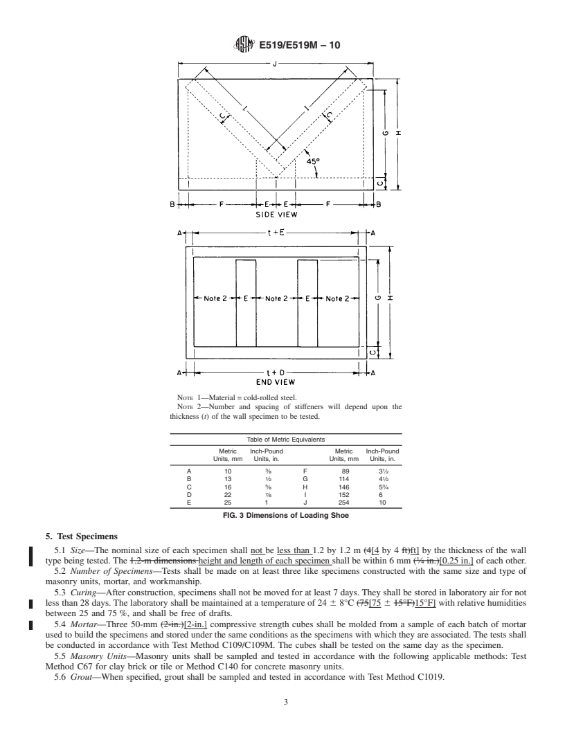 REDLINE ASTM E519/E519M-10 - Standard Test Method for Diagonal Tension (Shear) in Masonry Assemblages