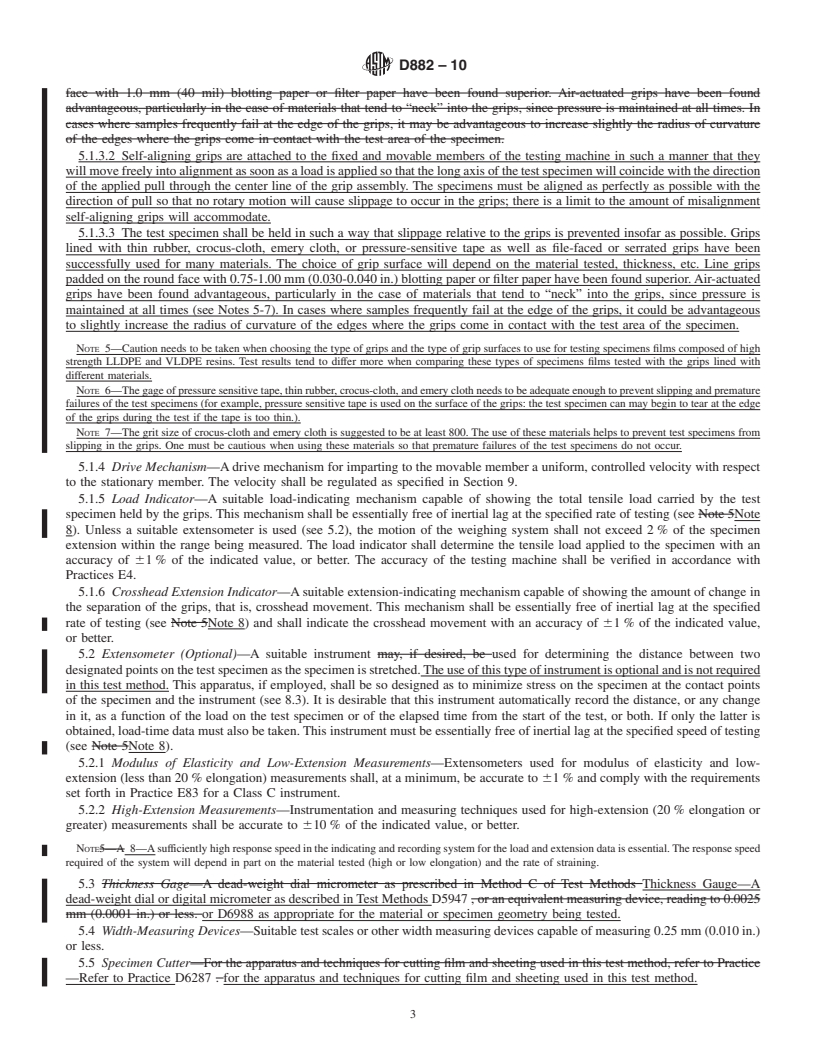 REDLINE ASTM D882-10 - Standard Test Method for Tensile Properties of Thin Plastic Sheeting