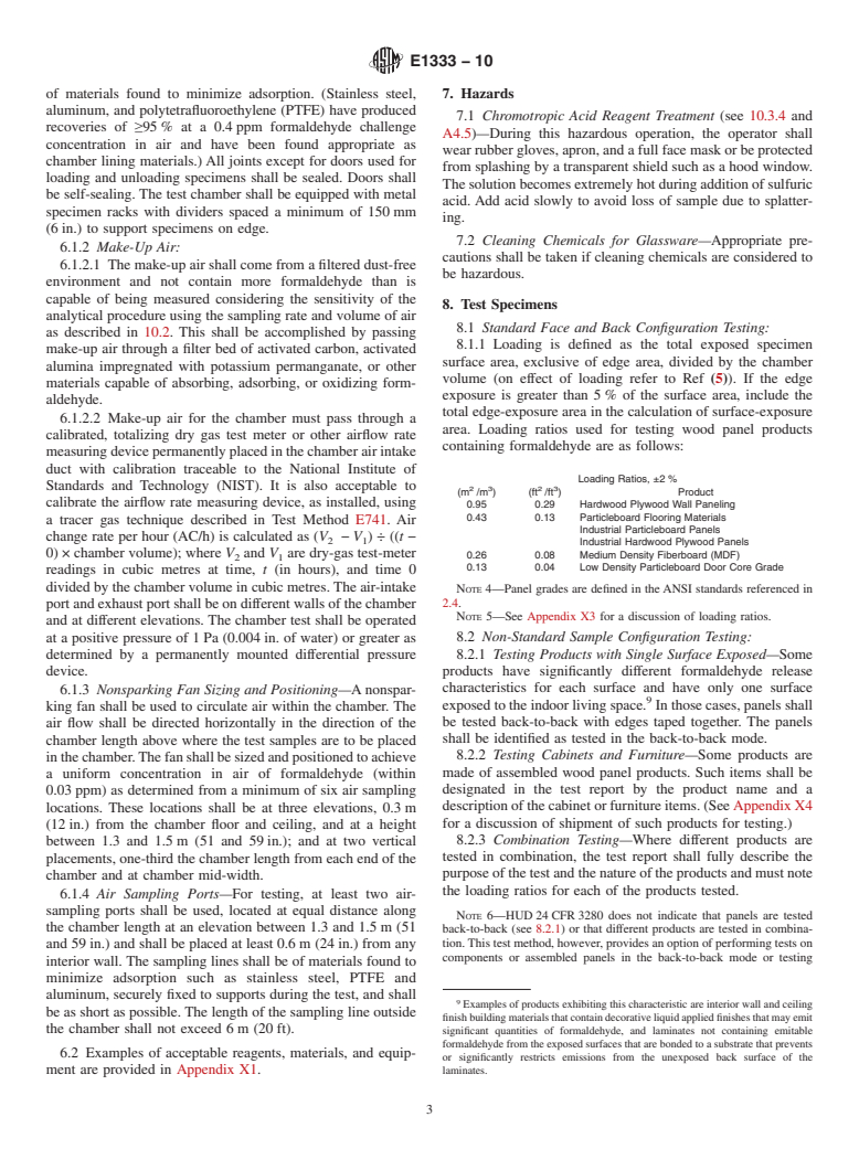 ASTM E1333-10 - Standard Test Method for Determining Formaldehyde Concentrations in Air and Emission Rates from Wood Products Using a Large Chamber