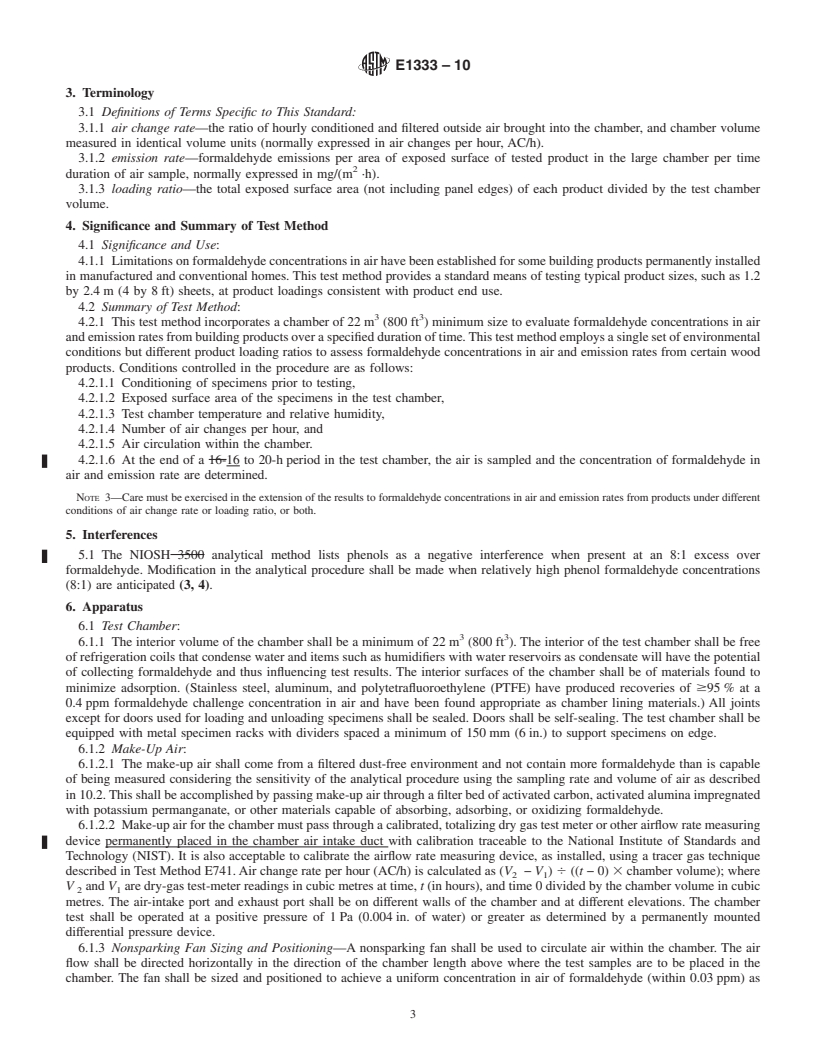 REDLINE ASTM E1333-10 - Standard Test Method for Determining Formaldehyde Concentrations in Air and Emission Rates from Wood Products Using a Large Chamber