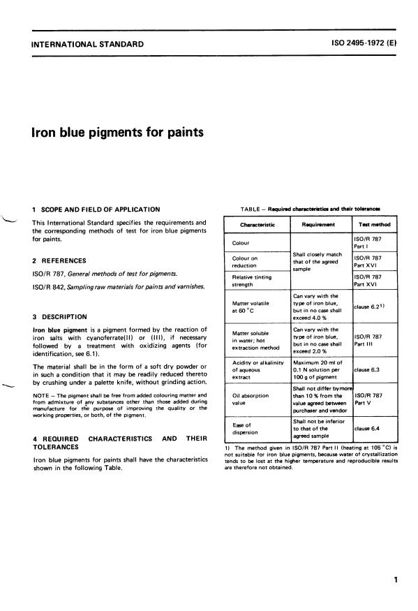 ISO 2495:1972 - Iron blue pigments for paints