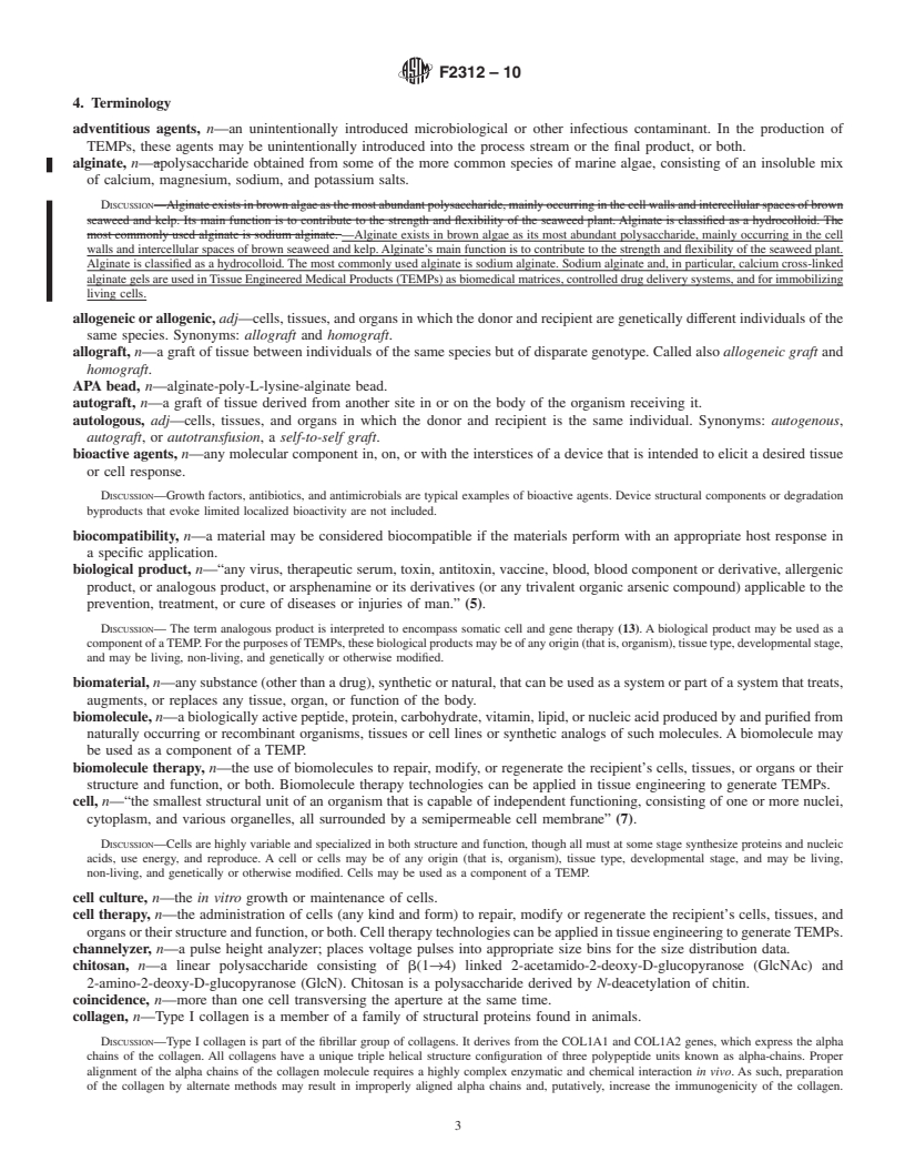 REDLINE ASTM F2312-10 - Standard Terminology Relating to Tissue Engineered Medical Products