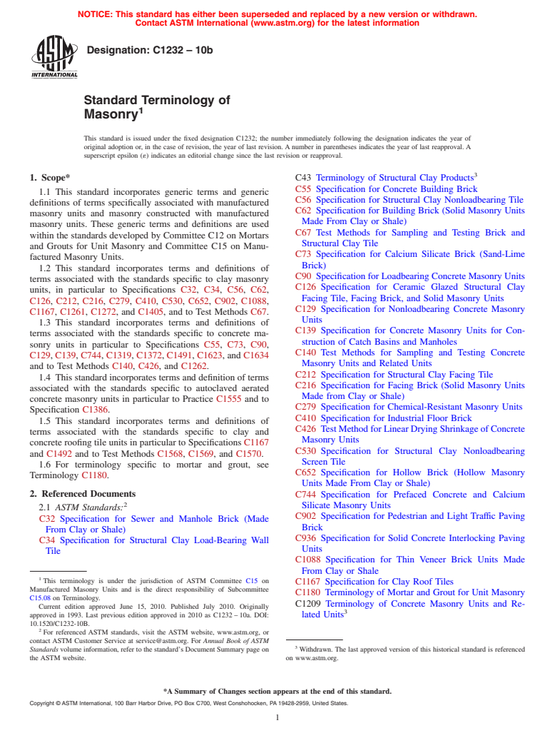 ASTM C1232-10b - Standard Terminology of Masonry