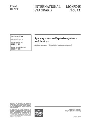 ISO/FDIS 26871:Version 25-jul-2020 - Space systems -- Explosive systems and devices